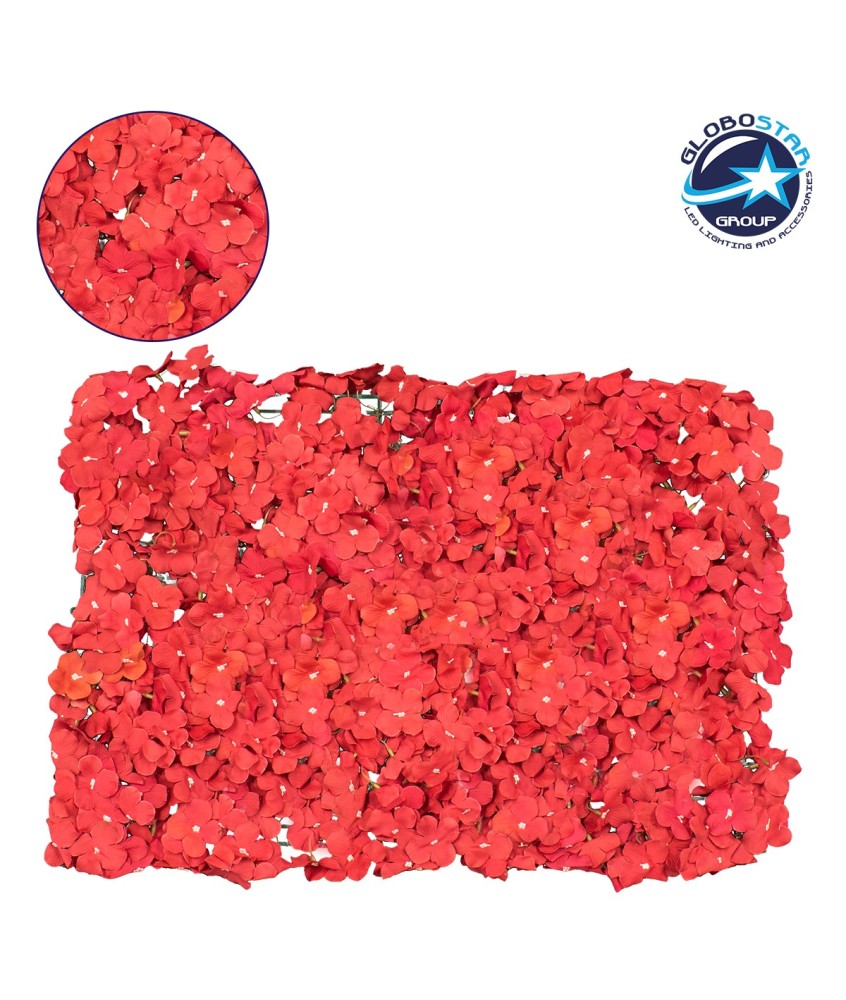 GloboStar® 78316 Συνθετικό Πάνελ Λουλουδιών - Κάθετος Κήπος Ορτανσία Κόκκινο Μ60 x Υ40 x Π5cm